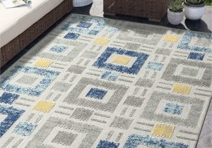 Blue Yellow Gray Rug Geometric Print Blue, Yellow & Grey 7’9″ X 10’2″ (8’x10′) area Rug by Abani Rugs – Square Pattern Design Contemporary No-shed Indoor/outdoor Rug
