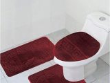 Bright Red Bathroom Rugs 3 Piece Bath Rug Set Pattern Bathroom Rug 20"x32" Contour Mat 20"x20" with Lid Cover Burgundy