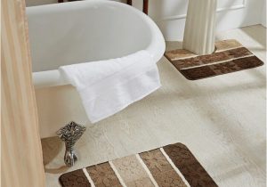 Brown and Beige Bathroom Rugs Obsession Brown & Beige Striped Set 2 Polyester Rectangular Bath Rugs