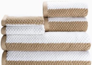 Caro Home Bath Rugs Caro Home Rugby Brown 6 Piece Bath towel Set 2 Bath towels 2 Hand towels 2 Face towels Bed Cotton Premium Quality Striped Pattern Color