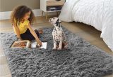 Cheap 3 X 5 area Rugs Ophanie Machine Washable 3 X 5 Feet Rugs for Bedroom, Fluffy Shaggy Bedside Floor Dorm Grey area Rug, soft Gray Fuzzy Non-slip Indoor Room Carpet for …