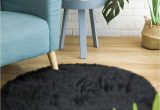 Cheap Faux Fur area Rugs Ciicool soft Faux Sheepskin Fur area Rugs Fluffy Rugs for Bedroom Silky Fuzzy Carpet Furry Rug for Living Room Girls Rooms Black Round 3 X 3 Feet