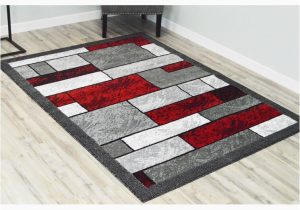 Cherine Modern Gray Red White area Rug Abstract Red area Rug