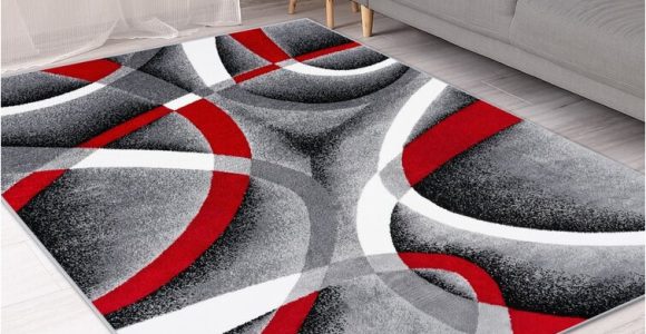 Cherine Modern Gray Red White area Rug Cherine Abstract Black Gray/ivory/red area Rug