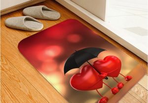 Cherry Red Bathroom Rugs Cartoon Heart Printed Floor Mat