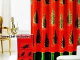 Christmas Bathroom Rugs and towels Christmas Tree 18 Pieces Rug Bath Set with Hooks Red Green