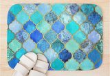 Cobalt Blue Bath Rugs Cobalt Blue Aqua & Gold Decorative Moroccan Tile Pattern