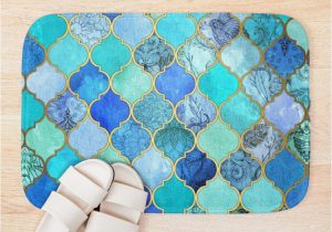 Cobalt Blue Bath Rugs Cobalt Blue Aqua & Gold Decorative Moroccan Tile Pattern