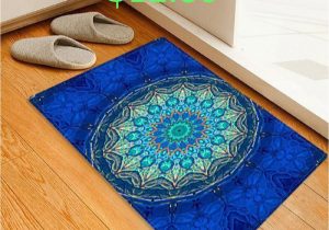 Cobalt Blue Bath Rugs Geometric Print Pattern Flannel Floor Mat