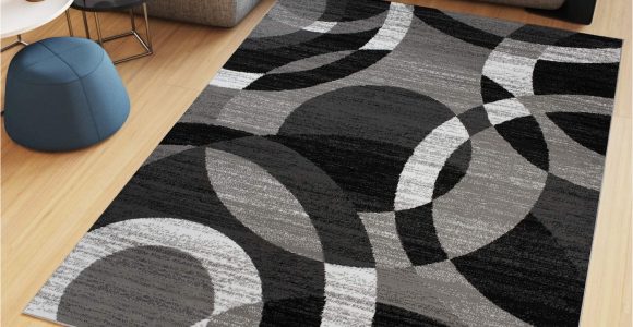 Contemporary area Rugs with Circles Tapiso Maya Collection Short Pile Rug Modern Circles Stripes Design Black Grey White Mottled Living Room Bedroom Office Oeko-tex 130 X 190 Cm