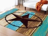 Country Blue area Rugs area Rug Western Country Style Star On Blue Teal Brown Wood Grain Floor Carpet,non-slip Indoor area Rugs,low Pile Runner Rugs for Entryway Living Room …