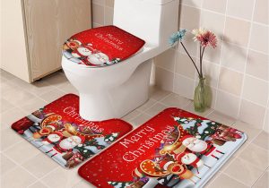 Cute Bathroom Rug Set 3 Piece Bathroom Rugs Set Bath Mat Merry Christmas Cute Santa Snowman Elk Pine Tree Xmas Gift Ultra soft Non Slip Bath Rug Contour Mat & Lid Cover for …