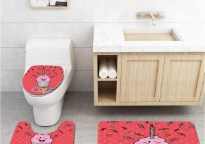 Cute Bathroom Rug Set Chaplle Birthday Pink Strawberry Cupcake Candle Cute Face Confetti Bow Tie Dots 3 Piece Bathroom Rugs Set Bath Rug Contour Mat and toilet Lid Cover
