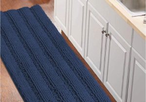 Dark Blue Kitchen Rugs Bath Rug Runner for Bathroom 59″x 20″ Extra Large Navy Blue Striped Bath Mat Runner Slid Resistant Oversize Non-slip Bathroom Rugs Shag area Rug, …