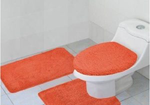 Dark orange Bathroom Rugs 3 Piece Quinn solid Bathroom Rug Set Bath Mat Contour