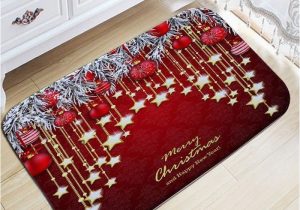 Dark Red Bath Rugs Christmas Hanging Ball Star Print Flannel Nonslip Bath Mat