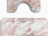 Decorative Bath Rug Sets Beach Surfer Stone Chic Elegant White Rose Gold Marble Modern 2 Piece soft Bath Rug Set Includes Bathroom Mat Contour Rug Home Decorative Doormat