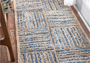 Destrie Hand Braided Blue area Rug Nuloom Hand Braided Jute Elva Rug, Cotton, Blue, 2′ 6″ X 8 …