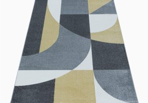 Dewald Hand Tufted Blue area Rug Living Room Rug, Short Pile Rug, Design Zip Code Pattern, Abstract Yellow