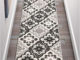 Durable High Traffic area Rugs Floral Panel Gray White High Traffic Stain Resistant Indoor