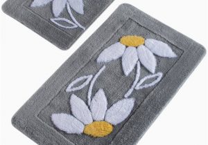 Eco Friendly Bath Rug High Pile soft Bathroom Rug Hand Thufted Daisy Antibacterial Bath Rug Eco Friendly Gift for Her 4 Diff Pcs Of Set and 4 Diff Colors