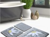 Emerald Green Bathroom Rug Set High Pile soft Bathroom Rug Hand Thufted Daisy Antibacterial Bath Rug Eco Friendly Gift for Her 2 Diff Pcs Of Set and 4 Diff Colors