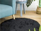 Faux Fur area Rug 8×10 Ciicool soft Faux Sheepskin Fur area Rugs Fluffy Rugs for Bedroom Silky Fuzzy Carpet Furry Rug for Living Room Girls Rooms Black Round 3 X 3 Feet