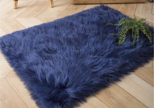 Faux Fur Blue Rug Phantoscope Deluxe soft Faux Sheepskin Fur Series Decorative Indoor area Rug 2 X 3 Feet Rectangle, Navy Blue, 1 Pack