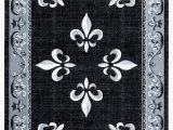 Fleur De Lis Bathroom Rug Goines Black Gray White area Rug