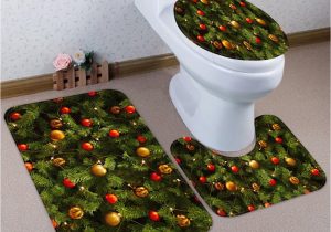 Forest Green Bathroom Rug Sets Christmas theme 3 Pcs Bathroom toilet Mat