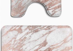 Gold and White Bathroom Rugs Beach Surfer Stone Chic Elegant White Rose Gold Marble Modern 2 Piece soft Bath Rug Set Includes Bathroom Mat Contour Rug Home Decorative Doormat