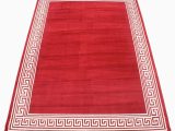 Greek Key area Rug Wool Vintage Taj Mahal Red & White Grecian Greek Key area Rug Carpet Modern 8′ X 11′