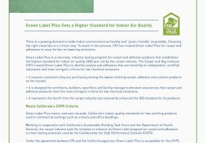 Green Label Plus area Rugs Cri’s Green Label Plus for Indoor Air Quality Fact Sheet