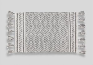 Grey and Beige Bathroom Rugs Geometric Tassel Bath Mat 80cm X 50cm – Grey