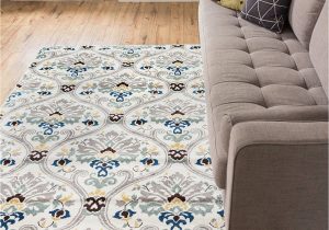 Grey and White area Rug 5×7 Ogee Waves Lattice Grey Gold Blue Ivory Floral area Rug 5×7 5 3" X 7 3" Modern oriental Geometric soft Pile Contemporary Carpet Thick Plush Stain