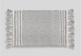 Grey and White Bath Rug Geometric Tassel Bath Mat 80cm X 50cm – Grey