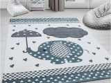 Grey Blue White Rug Children’s Rug Carpet Design Elephant Umbrella Heart Rain Grey-blue-white