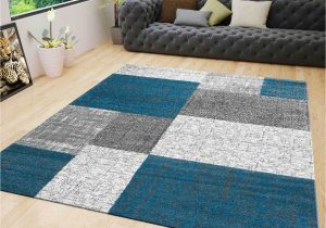 Grey Blue White Rug Living Room Rug Modern Rug with Checkered Patterns Short Pile Turquoise Grey White Colors- R7778 Rio7778_turkis Plentyshop Lts