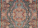 Hand Knotted Persian area Rug Floral Teal Green Tabriz Persian Hand Knotted 7×10 Wool Silk