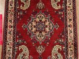 Hand Knotted Persian area Rug Persian Sarouk Hand Knotted Wool Red Navy Blue Floral