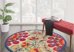 Indoor Outdoor Round area Rugs Nourison Aloha Easy-care Red/multicolor 5 Ft. X 5 Ft. Floral …