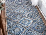 Jute and Blue Rug Boardwalkdr03 Hand Braided Jute Diamonds Denim Rug