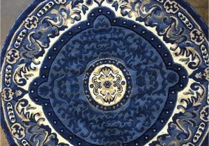 Large Round Blue Rug Carpet King Americana Traditional Round oriental Persian area Rug Blue Beige Design 101 7 Feet 3 Inch X 7 Feet 3 Inch