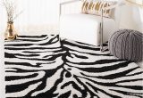 Large Zebra Print area Rugs Safavieh Florida Shag Collection 8′ X 10′ Ivory / Black Sg452 Zebra Print Non-shedding Living Room Bedroom Dining Room Entryway Plush 1.2-inch Thick …
