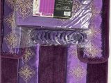 Lavender Bathroom Rug Sets 4 Piece Bathroom Rugs Set Non Slip Purple Print Bath Rug toilet Contour Mat with Fabric Shower Curtain and Matching Rings Daisy Purple