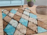 Light Blue and Brown Rug area Rug for Living Room with Modern Diamond Pattern In Beige Blue Brown, Size:5’3″ X 7’3″