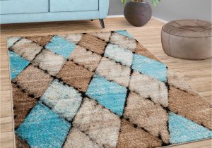 Light Blue and Brown Rug area Rug for Living Room with Modern Diamond Pattern In Beige Blue Brown, Size:5’3″ X 7’3″