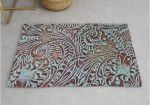 Light Blue and Brown Rug Light Blue & Brown tooled Leather Rug