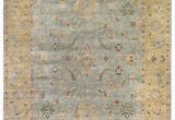 Light Blue and Gold area Rug Exquisite Rugs Oushak Hand Knotted 3344 Light Blue Gold area Rug