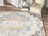 Light Blue and Yellow Rug Rectangle Walker oriental Machine Made Power Loom Polypropylene Indoor area Rug In Bright/yellow